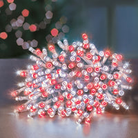 200 Red and White Supabrights Multi Action LED String Lights on Clear Cable with Timer