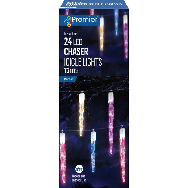 24 Chaser Icicle Lights with 72 Rainbow LED Lights