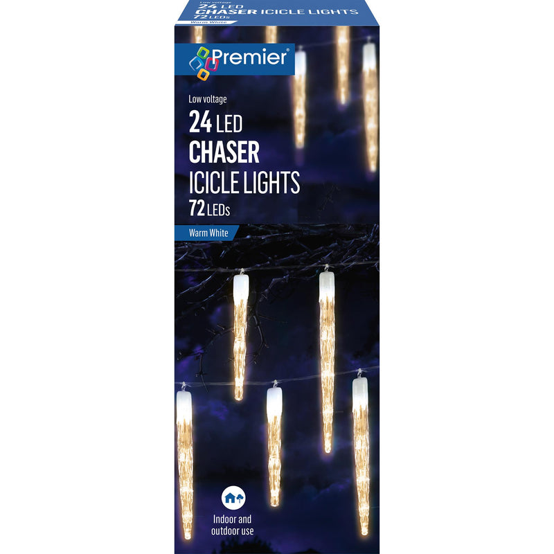 24 Chaser Icicle Lights with 72 Warm White LED lights