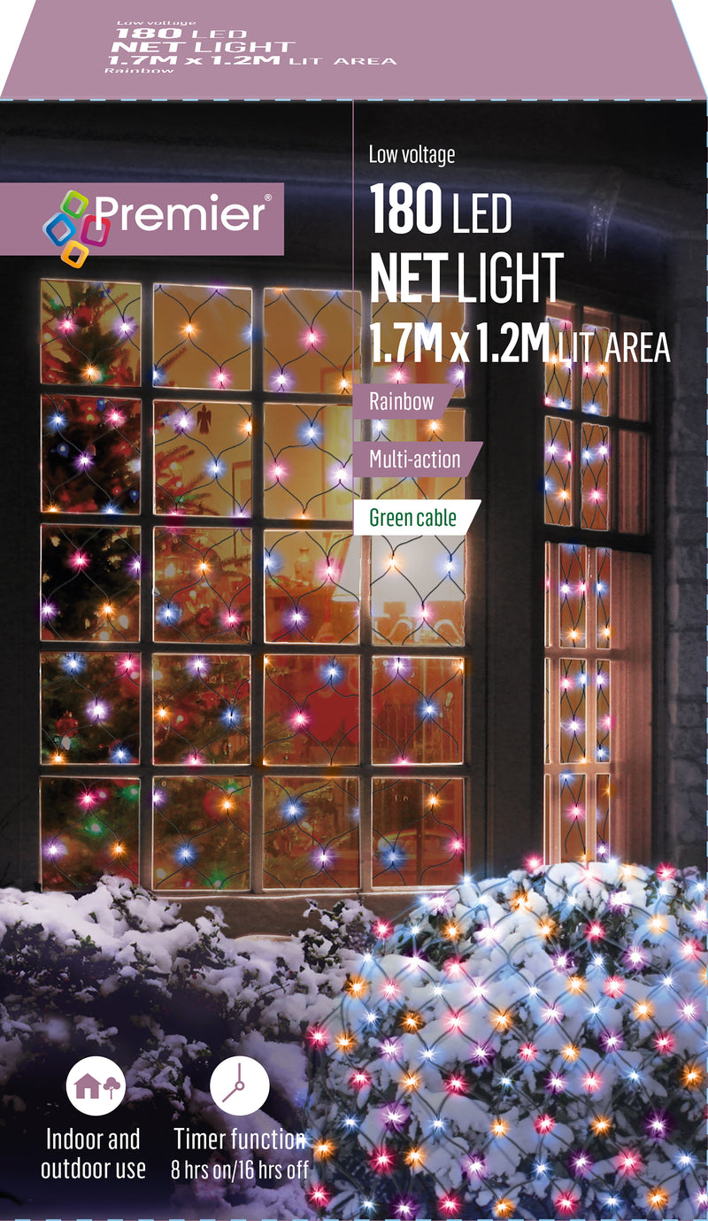 180 Rainbow Multi Action LED Net Light 1.75m x 1.2m