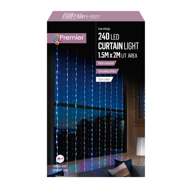 240 Multi Coloured LED Waterfall Curtain Light 1.5m x 2m