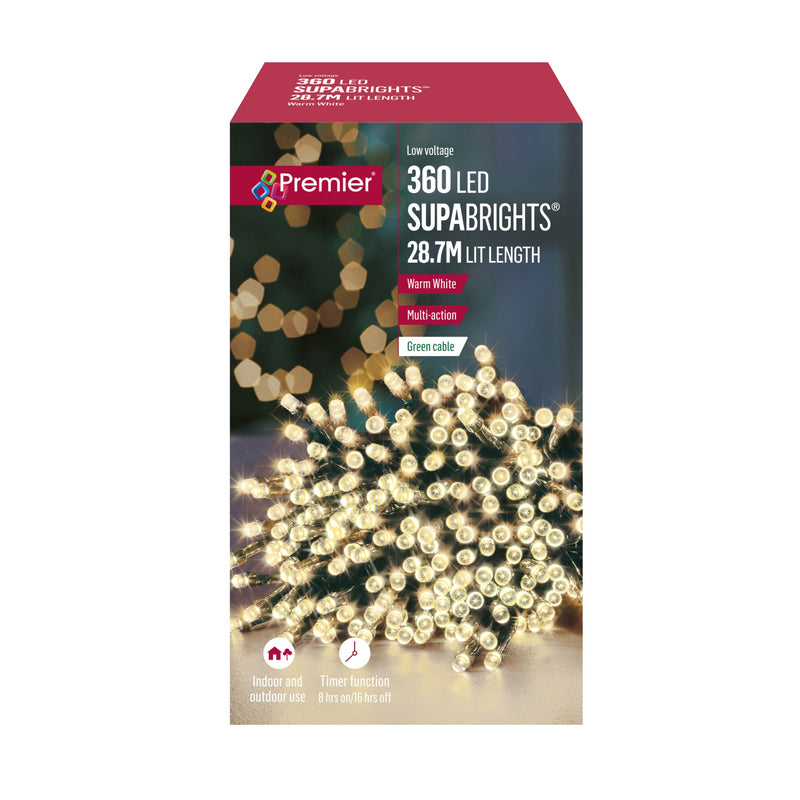 360 Warm White Supabrights Multi Action LED String Lights with Timer