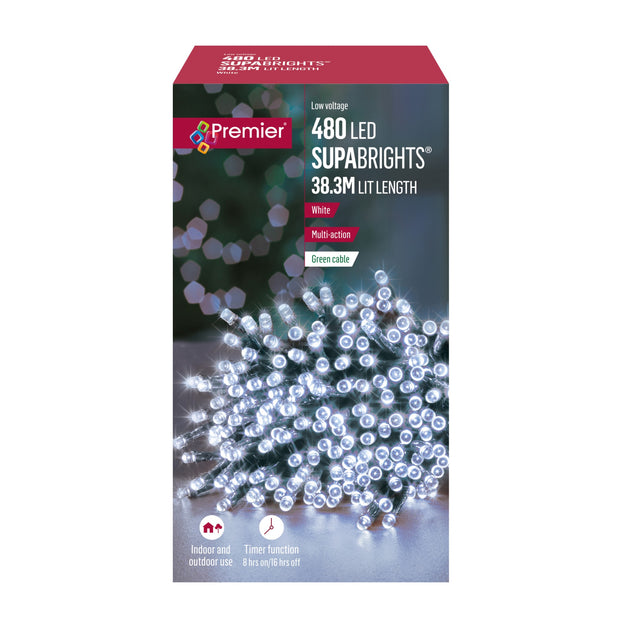 480 White Supabrights Multi Action LED String Lights with Timer