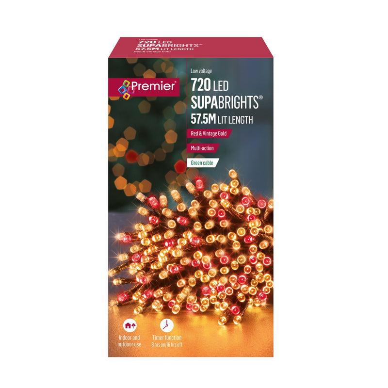 720 Vintage Gold and Red Supabrights Multi Action LED String Lights with Timer