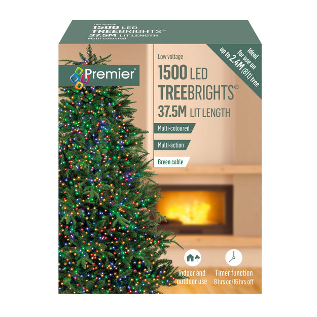 1500 Multi Coloured Treebrights Multi Action LED Lights with Timer