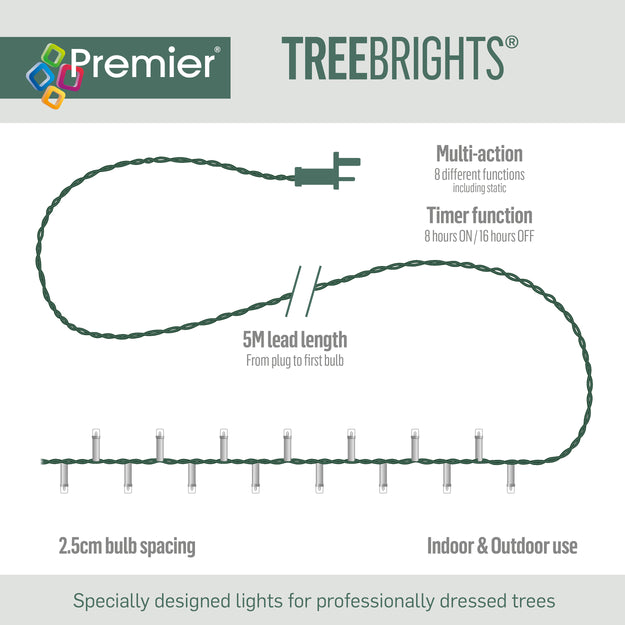 1500 Multi Coloured Treebrights Multi Action LED Lights with Timer