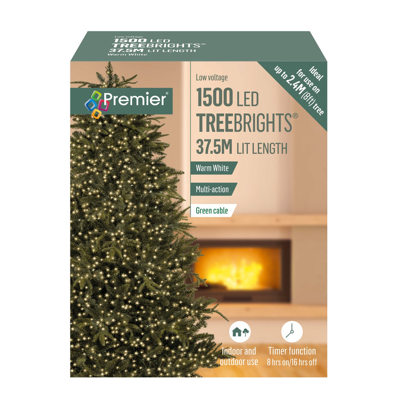 1500 Warm White Multi Action LED TreeBrights Timer Christmas Tree Lights