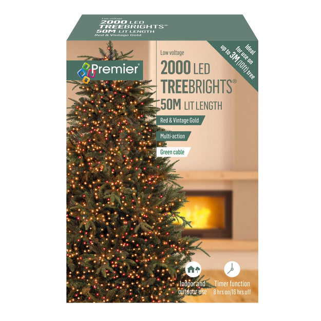 2000 Vintage Gold and Red Treebrights Multi Action LED Lights with Timer