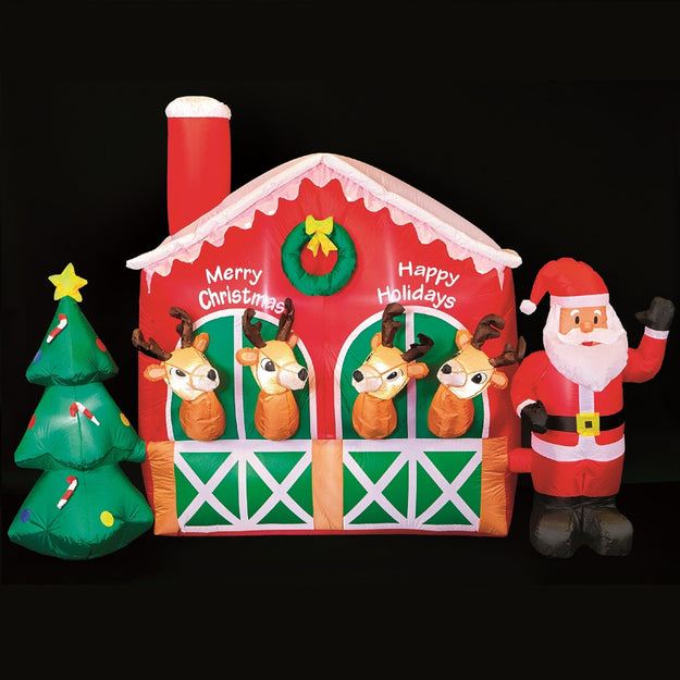 2.7m Inflatable Stable with Reindeer Santa and Christmas Tree