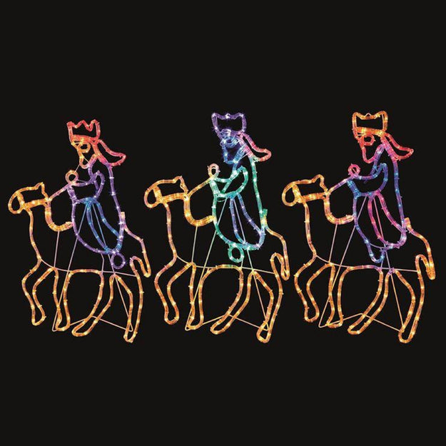 Three Wise Men on Camels Christmas Nativity Rope Light Silhouettes