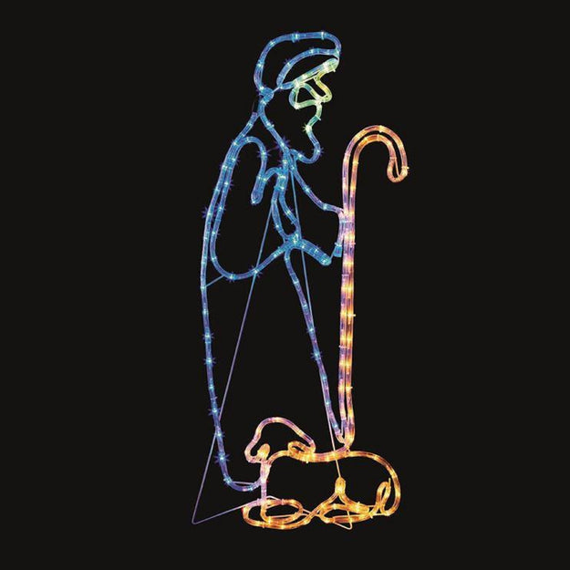 Shepherd and Lamb Christmas Nativity Rope Light Silhouette