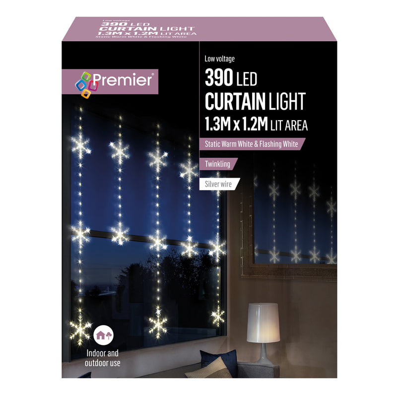 1.2m x 1.3m Curtain Snowflake Window Light with 390 Warm White LEDs
