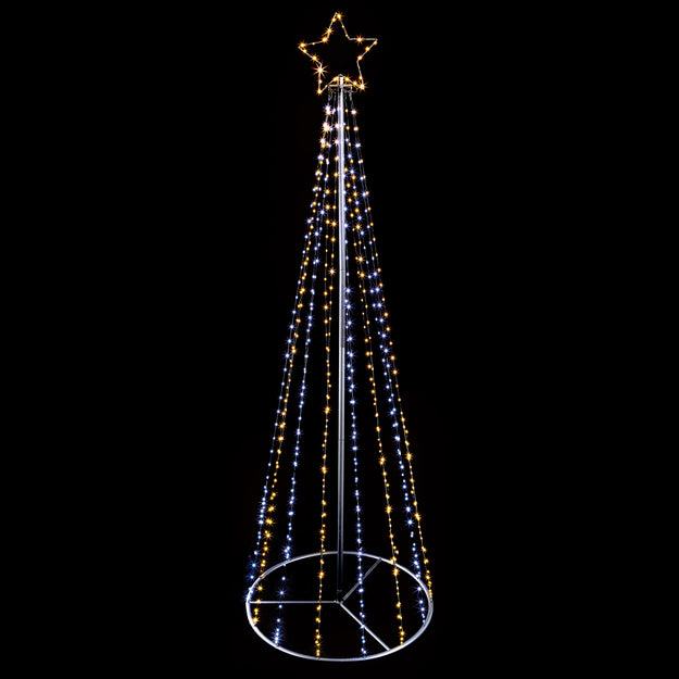 8ft White and Warm White Digital Pin Wire Cone Tree with Star Topper 889 LEDs