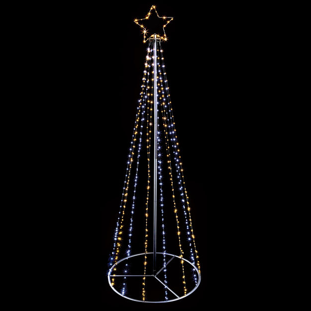 7ft White and Warm White Digital Pin Wire Cone Tree with Star Topper 595 LEDs