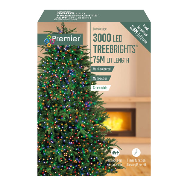 3000 Multi Coloured Treebrights Multi Action LED Lights with Timer