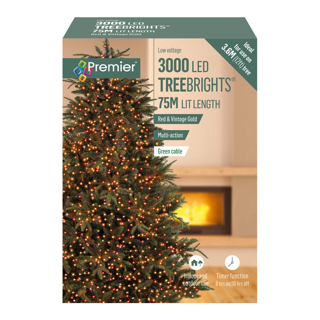 3000 Vintage Gold and Red Treebrights Multi Action LED Lights with Timer