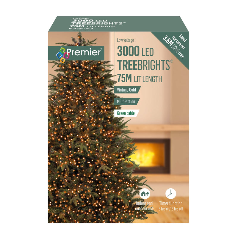 3000 Vintage Gold Treebrights Multi Action LED Lights with Timer