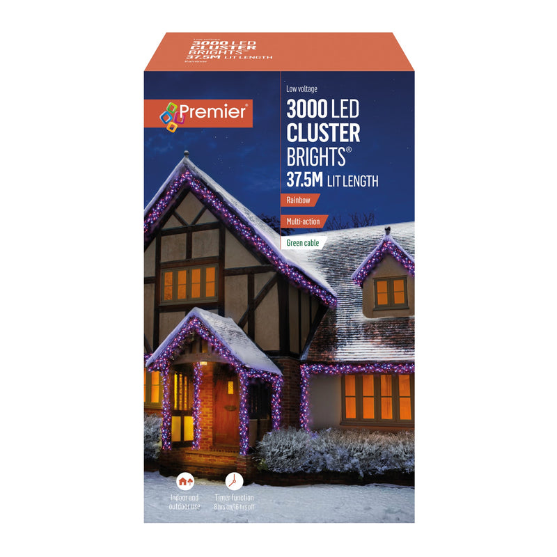 3000 Rainbow Multi Action LED Cluster Lights with Timer