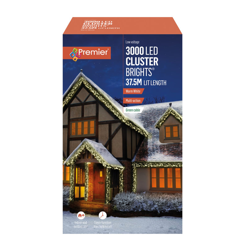 3000 Warm White Multi Action LED Cluster Lights with Timer
