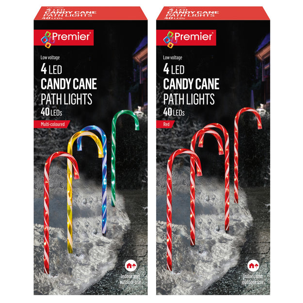 Set of 4 Multi Coloured Candy Cane Path Finder Lights