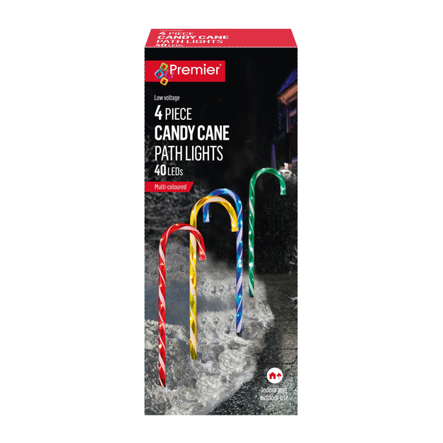 Set of 4 Multi Coloured Candy Cane Path Finder Lights