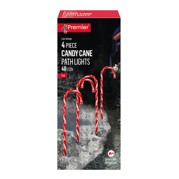 Set of 4 Red & White Striped Candy Cane Path Finder Lights