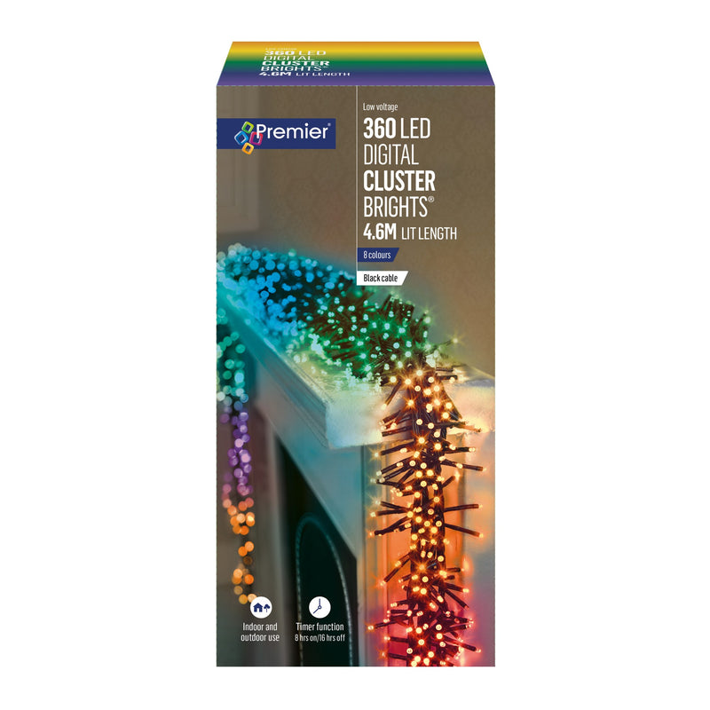 360 Digital Rainbow Colours Cluster Lights with Timer