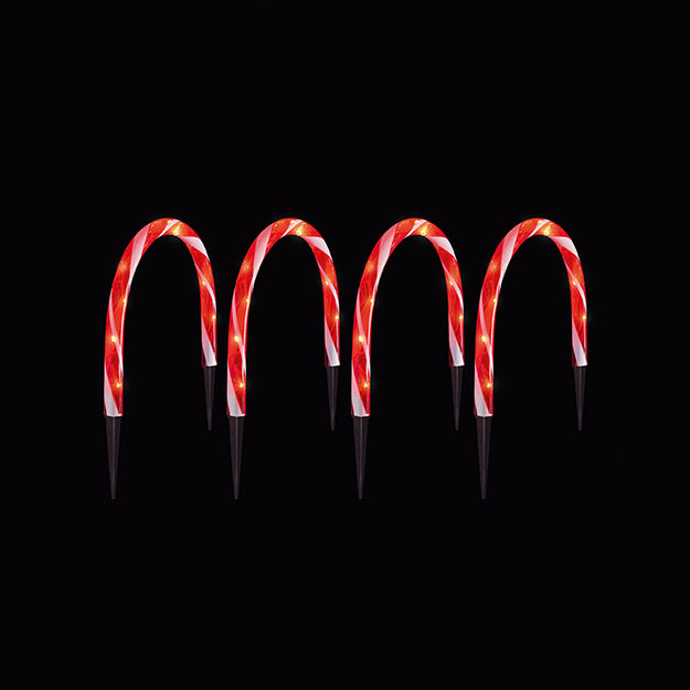 Set of 4 Red and White Candy Cane Archway Path Lights