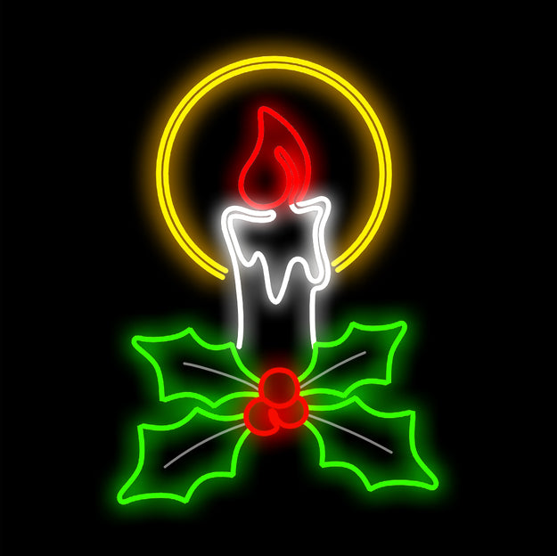 Pack of 2 1m LED Christmas Candle with Holly Sprig XP Silhouettes