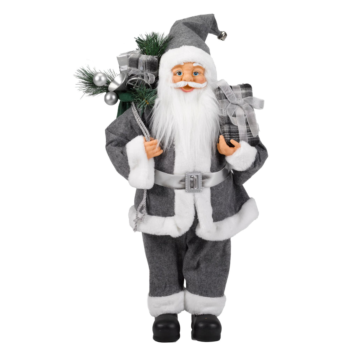 60cm Luxury Standing Santa with Grey Suit Display