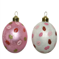 Set of 12 Lipstick Pink and Winter White Glass Baubles with Lip Design