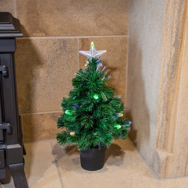 2ft Fibre Optic Christmas Tree with Multi Coloured Pine Cone Lights