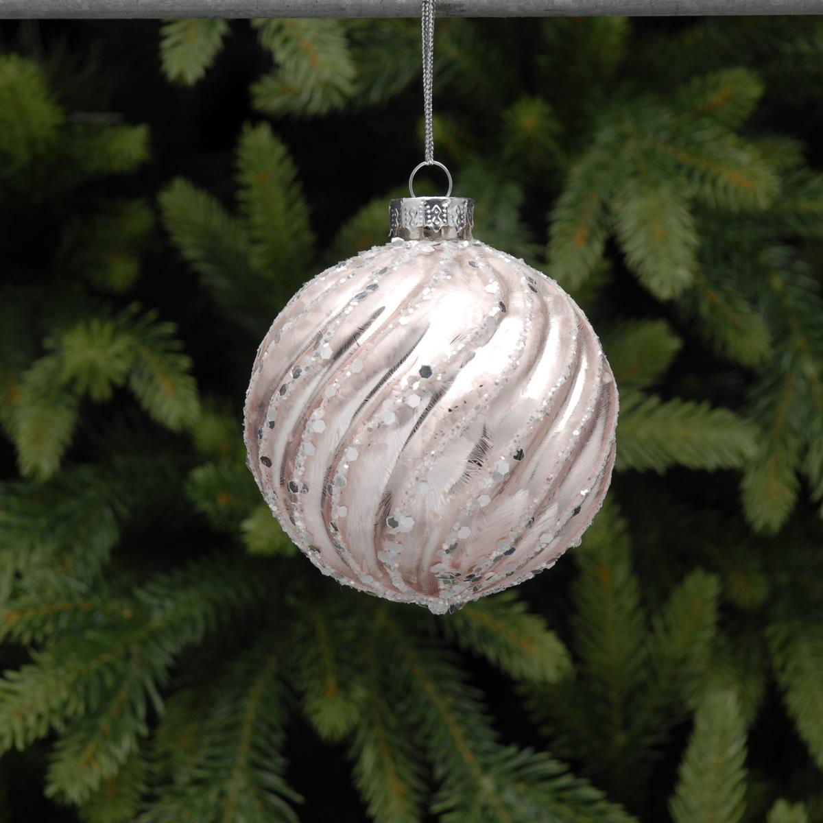 Blush Pink Ice Swirl Ball Glass Tree Decoration
