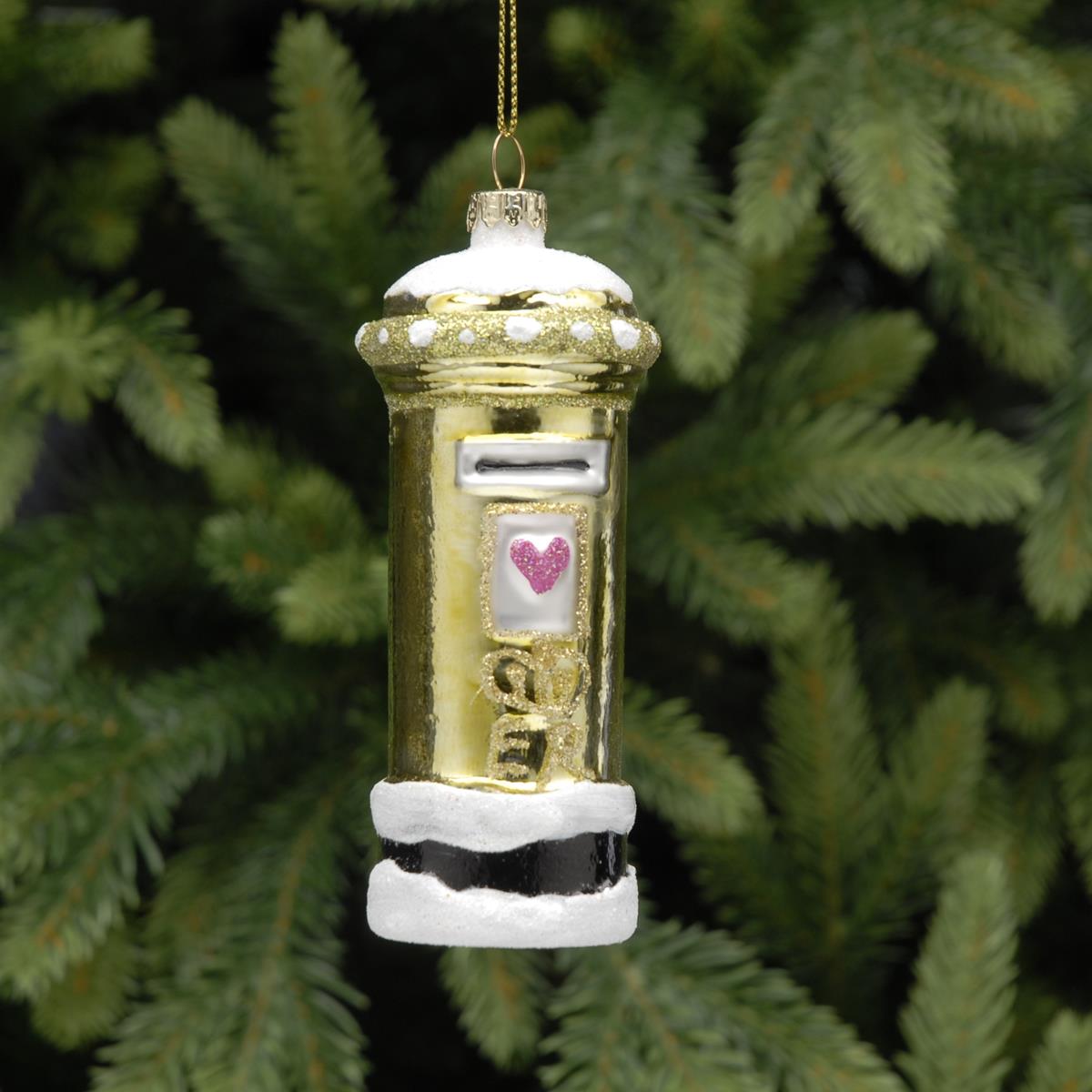 Gold Postbox Glass Handmade Christmas Tree Decoration