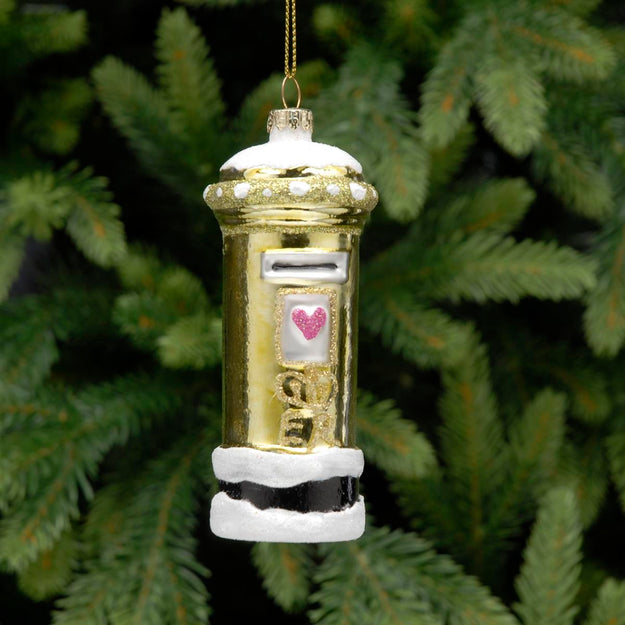 Gold Postbox Glass Handmade Christmas Tree Decoration