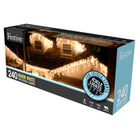 240 Warm White Snowing Icicle Timer Lights