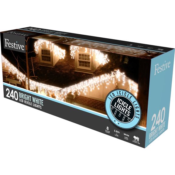 240 Ice White Snowing Icicle Timer Lights