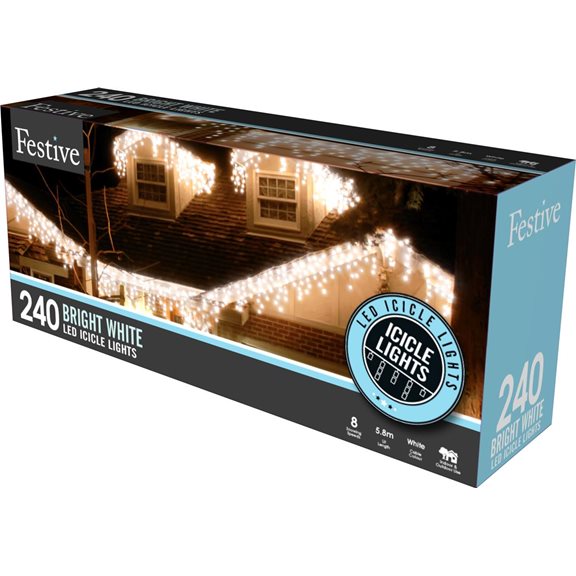 240 White Snowing Icicle Timer Lights