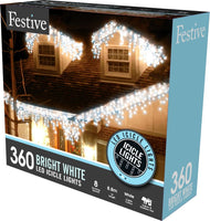 360 White Snowing Icicle Timer Lights