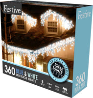 360 Blue and White Snowing Icicle Timer Lights