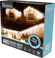 480 White Snowing Icicle Timer Lights