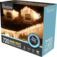 720 Warm White Snowing Icicle Timer Lights