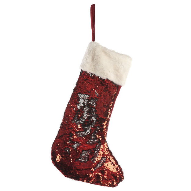 Luxury Red Christmas Stocking with Reversible Sequins