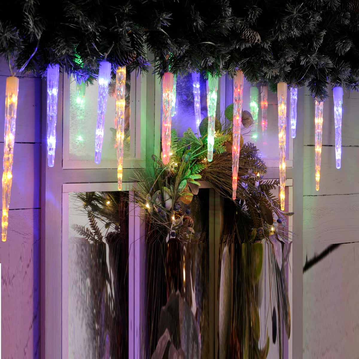 24 Colour Changing Icicle Lights Multi Coloured to White