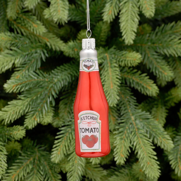 Red Ketchup Bottle Glass Christmas Tree Decoration