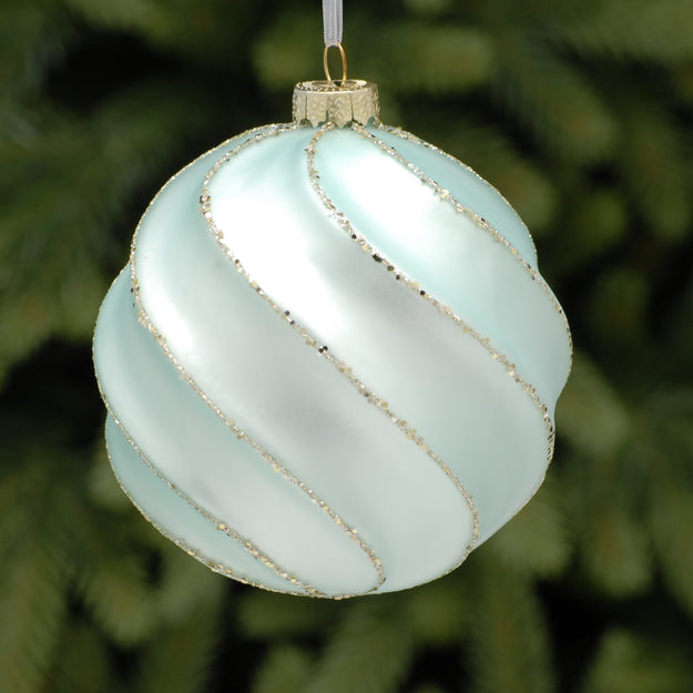 Duck Egg Blue with Gold Detail Christmas Tree Bauble
