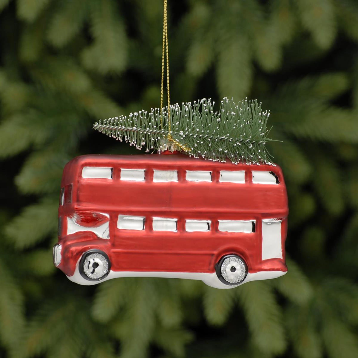 Glass London Bus Christmas Tree Decoration