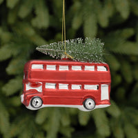 Glass London Bus Christmas Tree Decoration