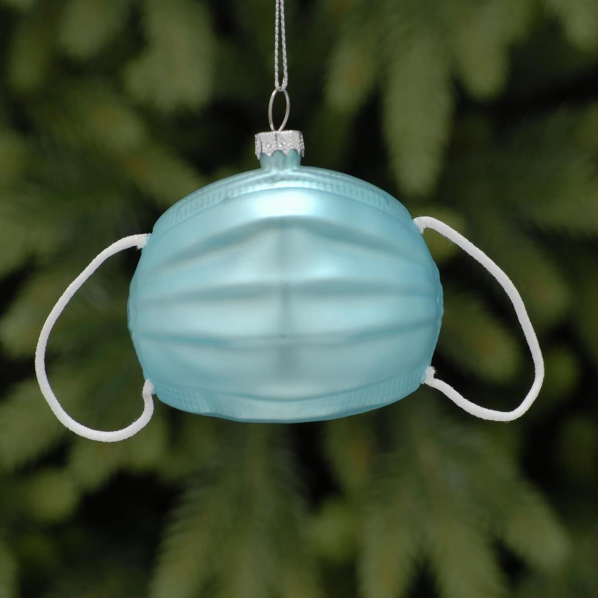 Glass Blue Face Mask Christmas Tree Decoration