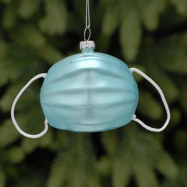 Glass Blue Face Mask Christmas Tree Decoration